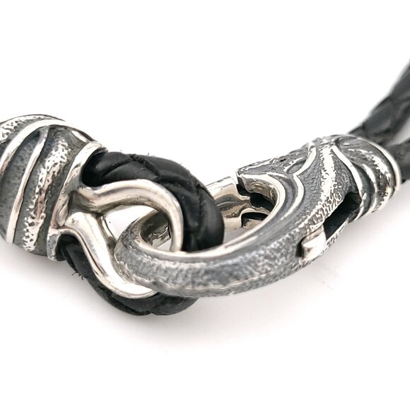 David Yurman Sterling Silver Armory Black Two Row Leather 8.5' Inch Bracelet - Picture 6 of 11